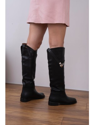 Poteen Hermod Kadın Aksesuar Detaylı Binici Uzun Şık Çizme P311-KAHVE