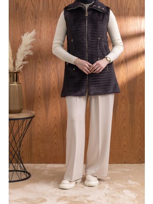 Letafet Ribanalı Beli Bağcıklı Yelek - Kahve