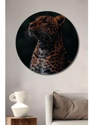 Teona Ahşap Leopar Yağlı Boya Görünümlü Modern Sanat Dekoratif Ahşap Tablo Yuvarlak Duvar Tablosu