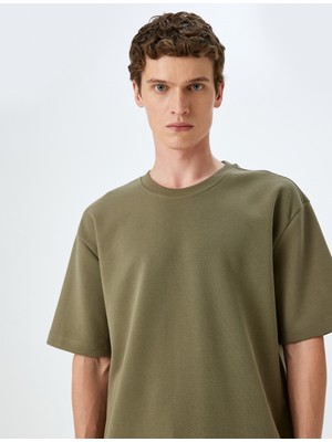 Koton Bisiklet Yaka Pamuklu Pike Tok Kumaş Kısa Kollu Oversize Tişört