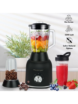 Rowenger 1200 Watt Dual Smoothie Blender Kişisel Blender Cam Sürahi Blender Meyve Sıkacağı Siyah