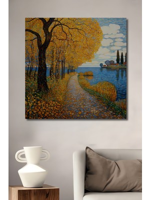 Teona Ahşap Altın Yapraklı Yol Manzara Yağlı Boya Görünümlü Sanat Ev,antre,salon,ofis,mutfak,yatak Odası Tablo