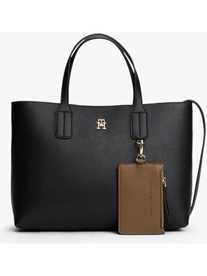 Tommy Hilfiger Kadın Icon Çıkarılabilir Cüzdan Detaylı Tote El Çantası - Siyah