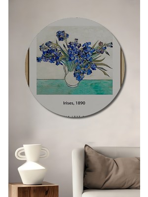 Teona Ahşap Van Gogh Zambakları Yağlı Boya Görünümlü Ahşap Dekoratif Tablo Yuvarlak Duvar Tablosu