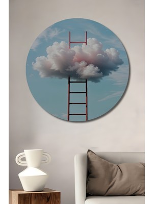 Teona Ahşap Bulutlara Uzanan Merdiven Yağlı Boya Görünümlü Dekoratif Ahşap Tablo Yuvarlak Duvar Tablosu