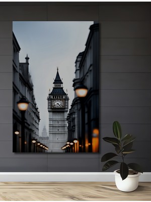 Teona Ahşap Big Ben Londra Ikonik Saat Kulesi Yağlı Boya Görünümlü Ahşap Dekoratif Ev,antre,salon,ofis Tablo