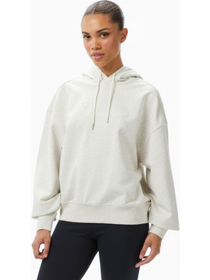 Calvin Klein Kadın Logo French Terry Kapüşonlu Sweatshirt - Ekru