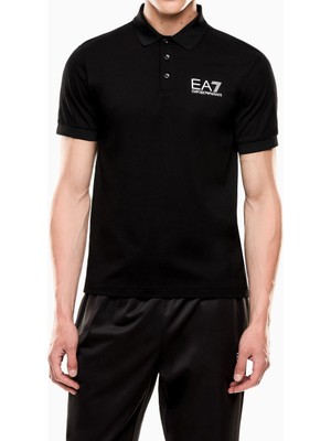 EA7 Erkek Tam Kalıp Kısa Kollu Polo Yaka T-Shirt - Siyah