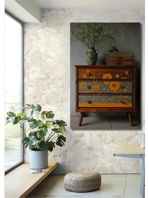 Teona Ahşap Sarı Çiçekli Bohem Sulu Boya Görünümlü Ahşap Dekoratif Ev,antre,salon,ofis,mutfak,yatak Odası Tablo