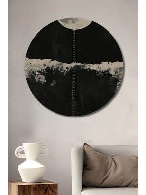 Teona Ahşap Göğe Tırmanan Ay Silüet Baskılı Ahşap Dekoratif Tablo Yuvarlak Duvar Tablosu