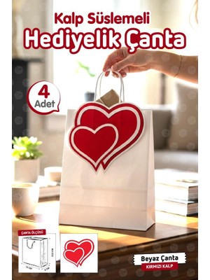 T Tuğset Etiket Burgu Saplı Karton Kalpli Çanta 4 Adet Hediye Paketi Çanta Poşet Sevgililer Günü Doğum GÜNÜ-T1544
