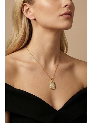 Rays Ay Figürlü Gold Renk Kolye 0111