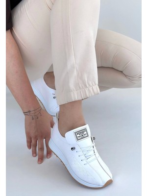 Bigelal Fiert Beyaz Cilt Bağcıklı Spor Ayakkabı