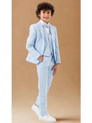 Erkek Çocuk Smokin Takım Elbise – Ceketli Pantolonlu Yelekli Papyonlu Gömlekli 5’li Set