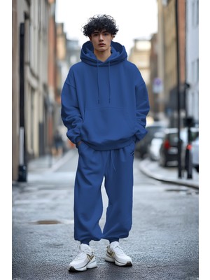 Yakamel Erkek Oversıze 3iplik Kapüşonlu Kanguru Cep Eşofman Takımı