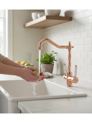 İsaoğlu Yapı Bakır Arıtıcılı Musluk Avangart Tasarım Bronz Arıtma Özellikli Mutfak Eviye Armatürü