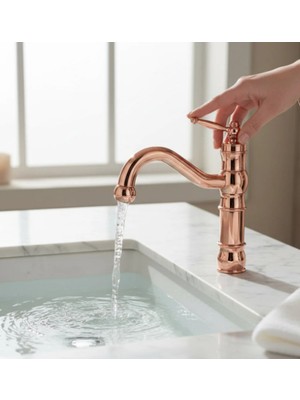 İsaoğlu Yapı Bakır Lavabo Bataryası Avangart Bronz Özel Tasarım Lavabo Armatür Pirinç Materyal Bakır Renk