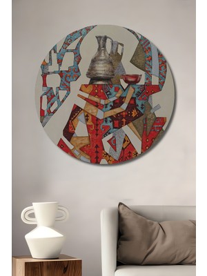 Teona Ahşap Soyut Geometrik Varaklı Ahşap Tablo Yuvarlak Duvar Tablosu