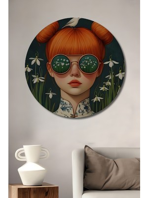 Teona Ahşap Çılgın Çocuk Gözlükleri Yağlı Boya Görünümlü Ahşap Dekoratif Tablo Yuvarlak Duvar Tablosu