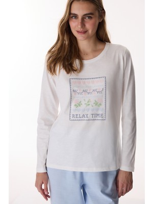 Penti Kırık Beyaz Relax Time Pamuklu Tişört Pijama Üstü