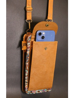 Pujiva Etnik Tarz Kilim Desenli Çok Cepli Fermuarlı Askılı Renkli Kartlık Telefonluk Cüzdan