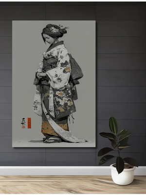 Teona Ahşap Japon Kadını Yağlı Boya Görünümlü Sanat Dekoratif Ahşap Ev,antre,salon,ofis,mutfak,yatak Odası Tablo