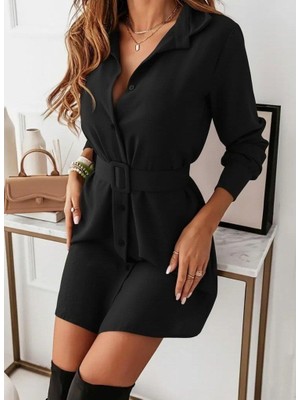 Mareandpanda Kadın Uzun Kollu Yakalı Belden Kemerli Kıs Ithal Krep Elbise