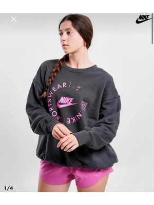 Nike Sportswear Oversized Sports Utility Crew-Neck Bol Kalıp Gri Kadın Sweatshirt FD4234-060
