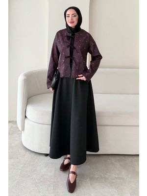 Tesettür Diyarı Meyra Scuba Tesettür Takım- Siyah-Bordo