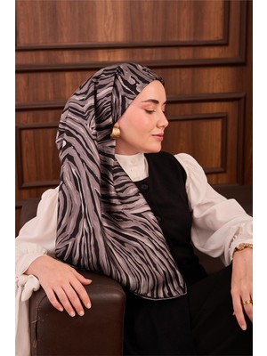 Silk Home Twill Ipek Eşarp Gri Siyah Gümüş Dalga Desenli Tok Duruşlu 90X90