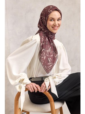 Silk Home Pamuk Polyester Soft Eşarp Soyut Desen Açık Kahverengi 90X90