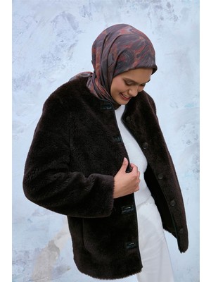 Silk Home Viskon Eşarp Antrasit-Kiremit Desenli Tok Duruşlu Kaymaz Dokulu 90X90