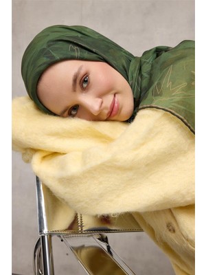 Silk Home Pamuk Polyester Soft Eşarp Yaprak Desen Zümrüt Yeşili 90X90