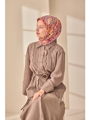 Silk Home Ipek Karışımlı Eşarp Siyah Taba Kırmızı Pembe Desenli Dört Mevsim 90X90
