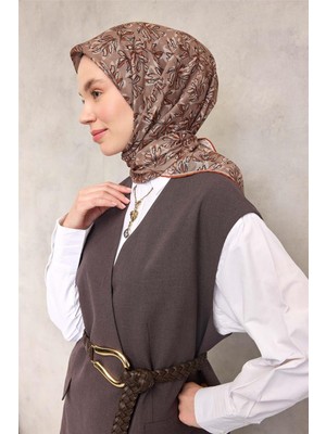 Silk Home Pamuk Polyester Soft Eşarp Çiçek Desen Vizon 90*90