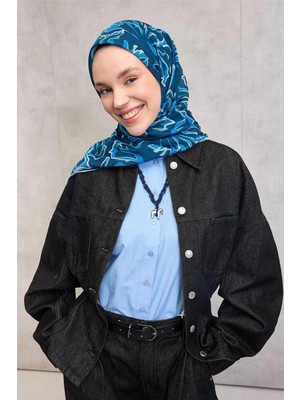 Silk Home Pamuk Polyester Soft Eşarp Soyut Desen Lacivert 90X90