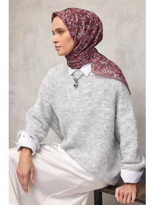 Silk Home Pamuk Polyester Soft Eşarp Çiçek Desen Gül Kurusu 90*90