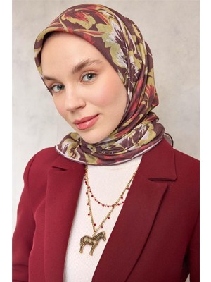 Silk Home Pamuk Polyester Soft Eşarp Büyük Papatya Desen Kahverengi 90X90