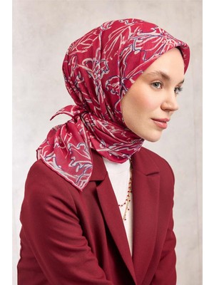 Silk Home Pamuk Polyester Soft Eşarp Lilyum Desen Fuşya 90X90
