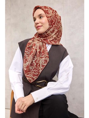 Silk Home Pamuk Polyester Soft Eşarp Lilyum Desen Kiremit 90X90