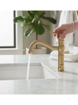 İsaoğlu Yapı Lavabo Bataryası Mat Gold Avangart Banyo Lavabo Armatürü Fırçalanmış Altın Pirinç Materyal