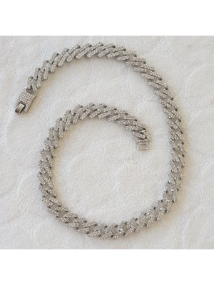 Canka 1,5 cm Taşlı Cuban Zincir Unisex