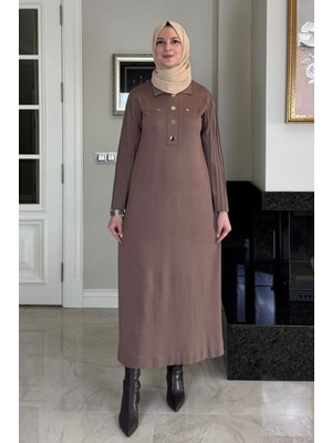 Rabia Şamlı Beste Triko Elbise Sütlü Kahve