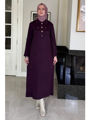 Rabia Şamlı Beste Triko Elbise Mürdüm