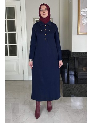 Rabia Şamlı Beste Triko Elbise Lacivert