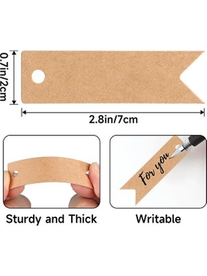 Naturevo 100 Adet Boş Delikli Kraft Kağıt Hediye Etiketi 2*7 cm Jüt İp ile Birlikte