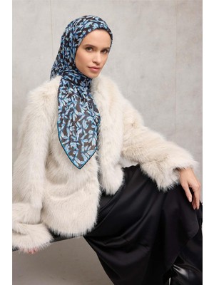 Silk Home Pamuk Polyester Soft Eşarp Çiçek Desen Siyah 90*90