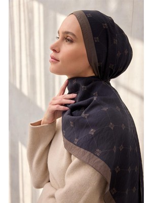 Silk Home Olinda Şal Monogram Desen Koyu Lacivert 75X195