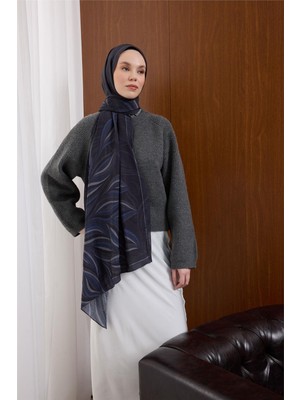 Silk Home Viskon Mayda Şal Morcivert-Lacivert Dalga Desenli Tok Duruşlu 190X70