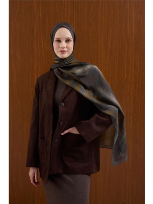 Silk Home Viskon Mayda Şal Koyu Gri-Asit Dalga Desenli Tok Duruşlu 190X70